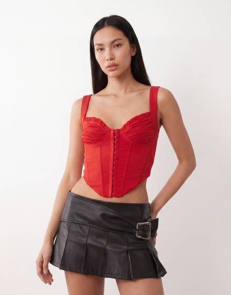 I.AM.GIA - Bri - Zachte korsettop met balconette-cups en gerimpelde rand met ruches in rood - view 1