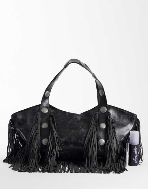 I.AM.GIA Chroma textured faux leather fringed studded detailing oversized shoulder bag in washed black, 2 of 4