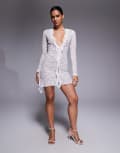 [I.AM.GIA] I.AM.GIA Clarisse lace plunge neck ruffle tie detail mini dress in white 2XS WHITE
