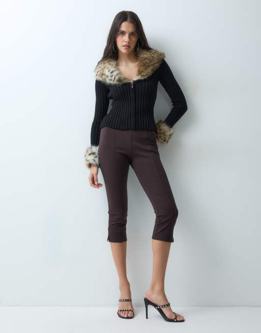 I.AM.GIA Cressida 2.0 cardigan med lynlås og leopardkant i imiteret pels i sort, 3 af 5
