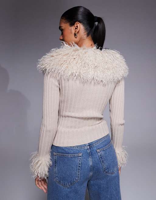 (K03310) エフィ Eaphi SHAGGY KNIT CARDIGAN I.AM.GIA Cressida compact knit shaggy faux fur trim zip