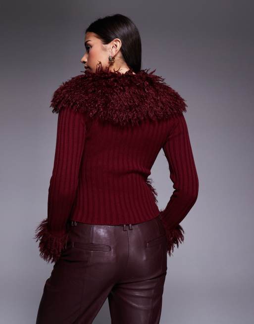 I.AM.GIA Cressida compact knit shaggy faux fur trim zip up