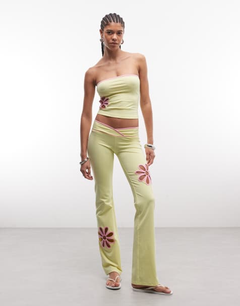 I.AM.GIA Daisy bandeau contrast floral cutout boob tube and flared trousers co-ord in yellow and pink - view 1