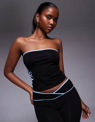 I.am.gia Daisy Cotton Blend Super Soft Contrast Trim Flower Cut Out Bandeau Top In Black