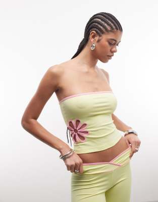 I.AM.GIA Daisy cotton rich bandeau contrast floral cutout top in yellow and pink - part of a set butter yellow