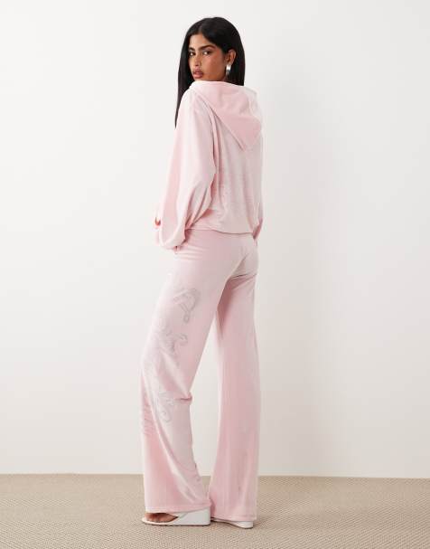 I.AM.GIA Daria diamante logo detail velour track pants and hoodie set in baby pink - view 1