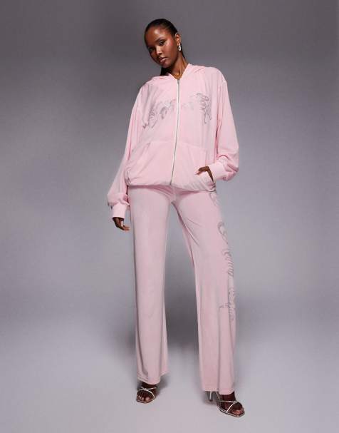 I.AM.GIA - Daria - Tuta sportiva rosa confetto in velour con felpa con cappuccio e pantaloni con logo in strass - view 1