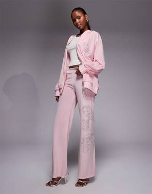 I.am.gia Daria Velour Diamante Logo Detail Track Pant Co-ord In Pink