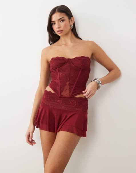 I.AM.GIA – Demie – Bordowy koronkowy top gorsetowy z dekoltem bandeau, część zestawu - view 1