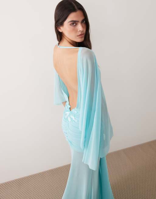 I.AM.GIA - Elaria - Robe longue à manches cape oversize et dos échancré avec détail drapé - Turquoise , 2 de 4
