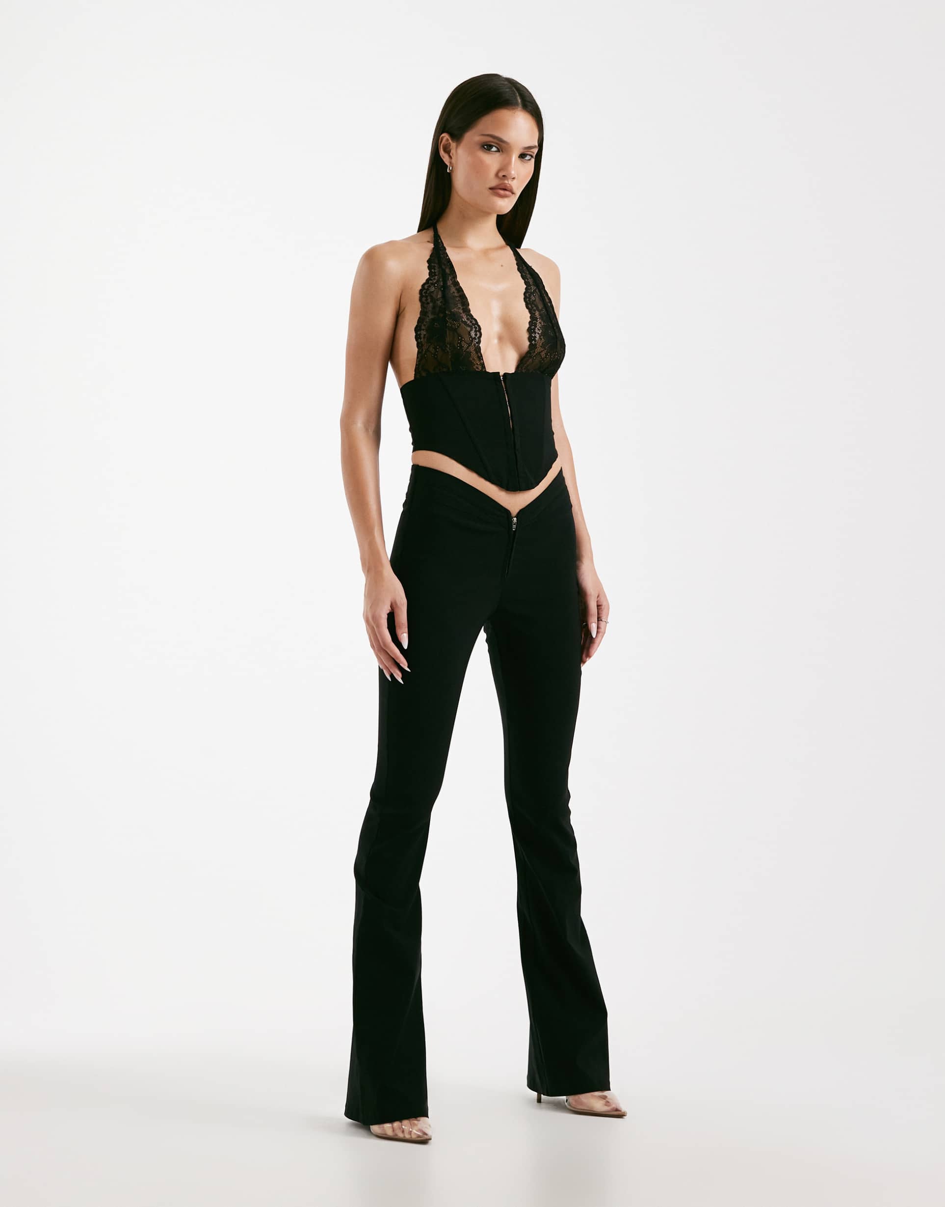 i.am.gia elena 2.0 v-front flared pants in black - part of a set