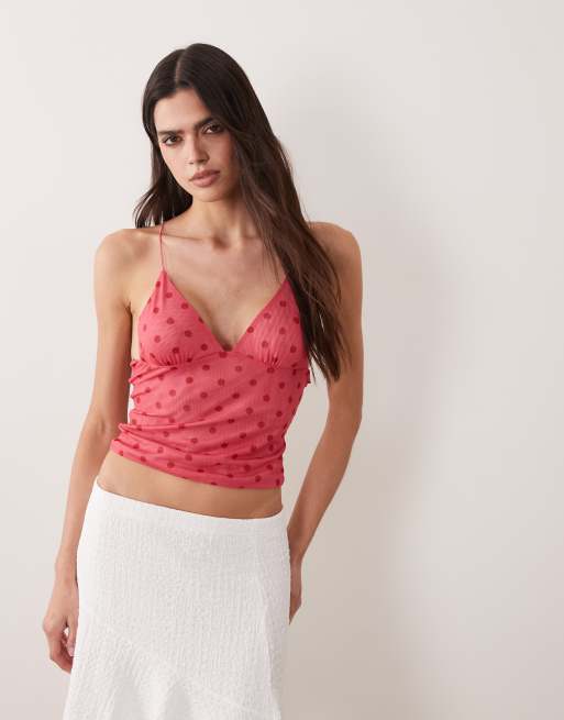 I.AM.GIA Ellery cowl neck open back butterfly detail top in pink polka dot, 2 of 4