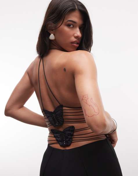 I.AM.GIA Ellery strappy butterfly pattern open back cami top in black