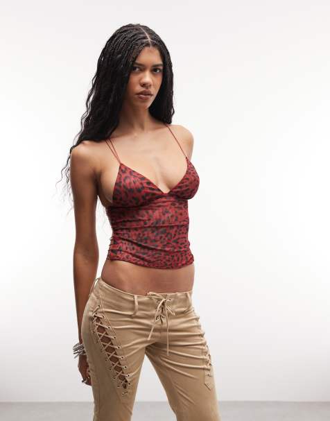 I.AM.GIA Ellery strappy butterfly pattern open back cami top in red leopard print - view 1