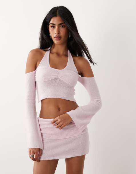 I.AM.GIA Esti super soft knit foldover mini skort co-ord in baby pink - view 1
