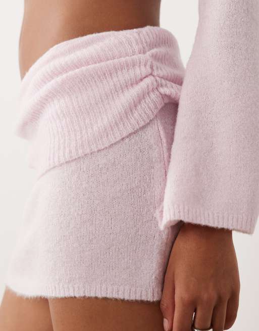 I.AM.GIA Esti super soft knit foldover mini skort co-ord in baby pink, 3 of 5