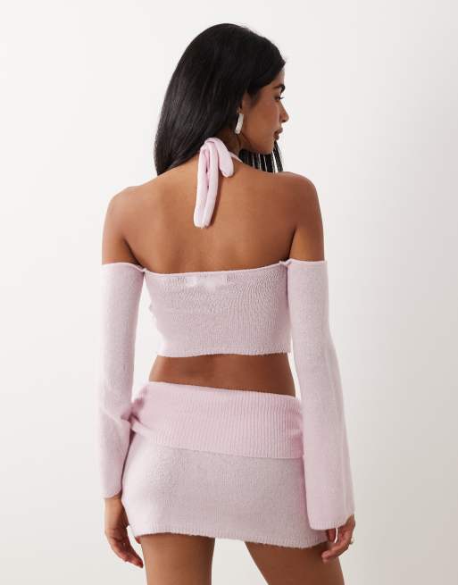 I.AM.GIA Esti super soft knit foldover mini skort co-ord in baby pink, 5 of 5