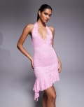 [I.AM.GIA] I.AM.GIA Gemma lace halterneck ruffle asymmetric hem mini dress in baby pink M PINK