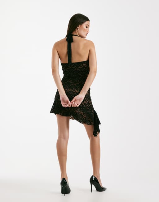 Gemma Robe dos nu courte en dentelle avec volants et