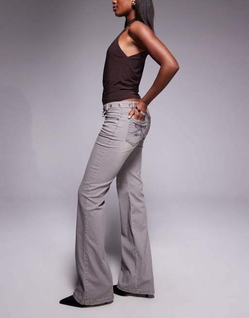 I.AM.GIA Greer low rise cross front stud detail waistband wide leg jeans in gray