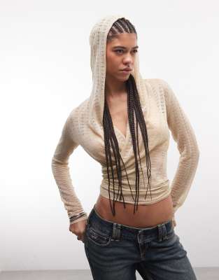 I.am.gia Irina Hooded Knitted Wrap Top In Gold