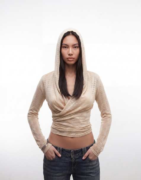 I.AM.GIA Irina hooded knitted wrap top in gold