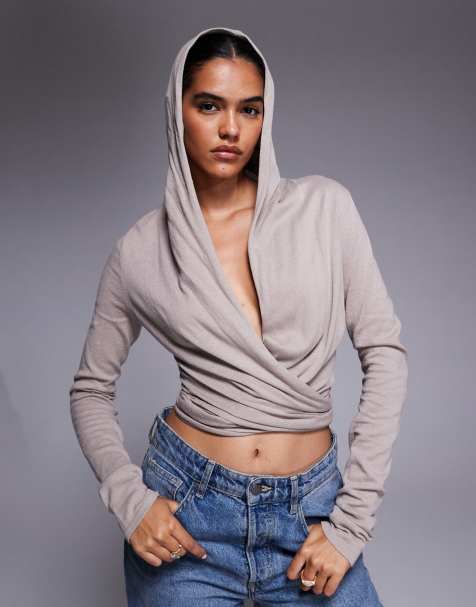 I.AM.GIA - Irina - Top cache-cœur en maille à capuche et décolleté plongeant - Beige - view 1