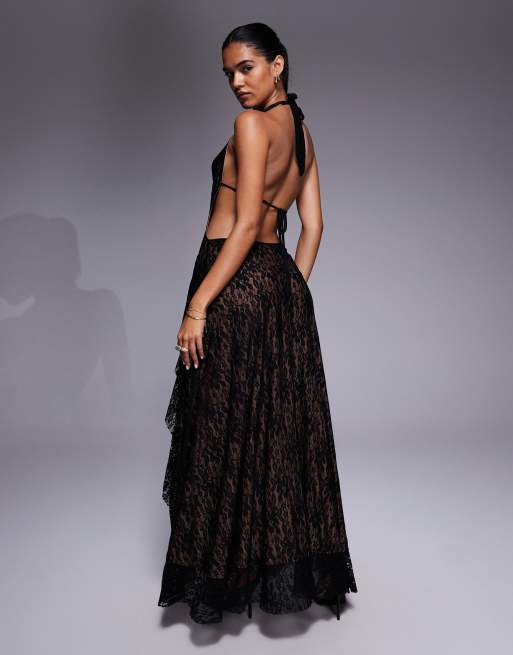 【MONOHA】Lace dress Minka Stripe Hand Dye Lace Maxi Dress- Women's Designer