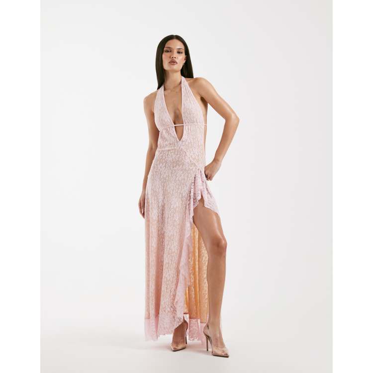 peco☆ドゥーズイエムクラス☆完売DIANモヘアBIGアゼプルオーバー♪ I.AM.GIA Irisia lace plunge halterneck backless thigh slit maxi