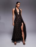 [I.AM.GIA] I.AM.GIA Irisia lace plunge halterneck backless thigh split maxi dress in black S BLACK