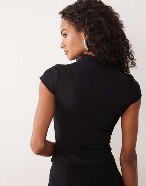 I.AM.GIA Isela multiway hook and eye front cap sleeve top in black, 4 of 4