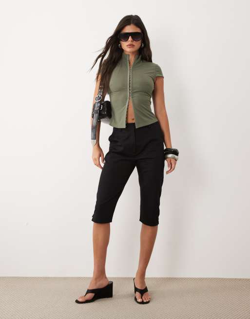 I.AM.GIA Isela multiway hook and eye front cap sleeve top in khaki, 3 of 4