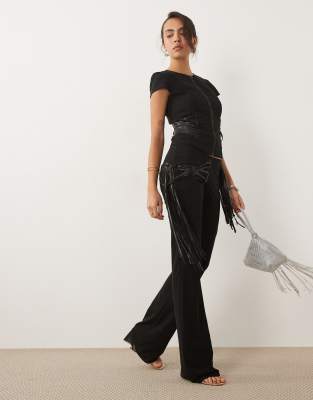 I.am.gia Iselda Sculpting Mesh Faux Leather Fringe Detail Pants In Black