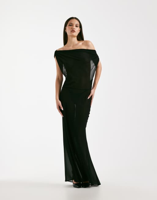 I.AM.GIA - Kahlo - Doorschijnende maxi-jurk van chiffon met blote schouders en open achterkant met strikdetail in zwart