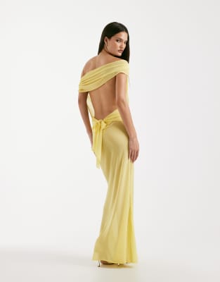 I. AM. GIA - Kahlo - Schulterfreies Maxikleid aus transparentem Chiffon in Gelb mit Rückenausschnitt mit Bindedetail
