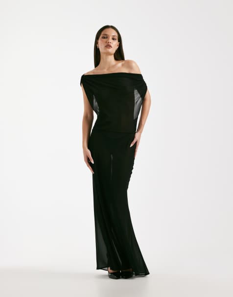 I.AM.GIA – Kahlo – Schulterfreies Maxikleid aus transparentem Chiffon in Schwarz mit Rückenausschnitt mit Bindedetail - view 1