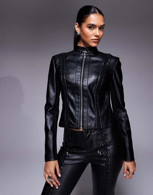 I.AM.GIA – Kendrix – Figurbetonte Jacke in Schwarz mit Reißverschluss, Lederoptik und Schnürung, Kombiteil