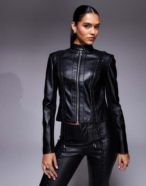 I.AM.GIA - Kendrix - Giacca aderente nera in pelle sintetica con dettagli allacciati e zip - view 1