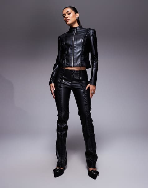 I.AM.GIA Kendrix leather look lace up detail pants in black (part of a set) - view 1