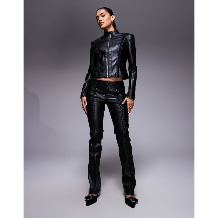 I.AM.GIA Kendrix leather look lace-up detail pants in black - part