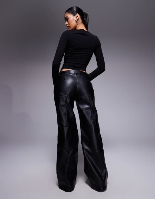 Kristie leather look mid rise seam detail straight leg