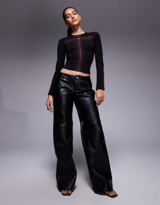 I.AM.GIA I.AM.GIA Kristie leather look mid rise seam detail straight leg trouser in black