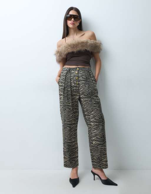 I.AM.GIA Lora bardot faux fur trim asymmetric knitted top in chocolate, 2 of 5