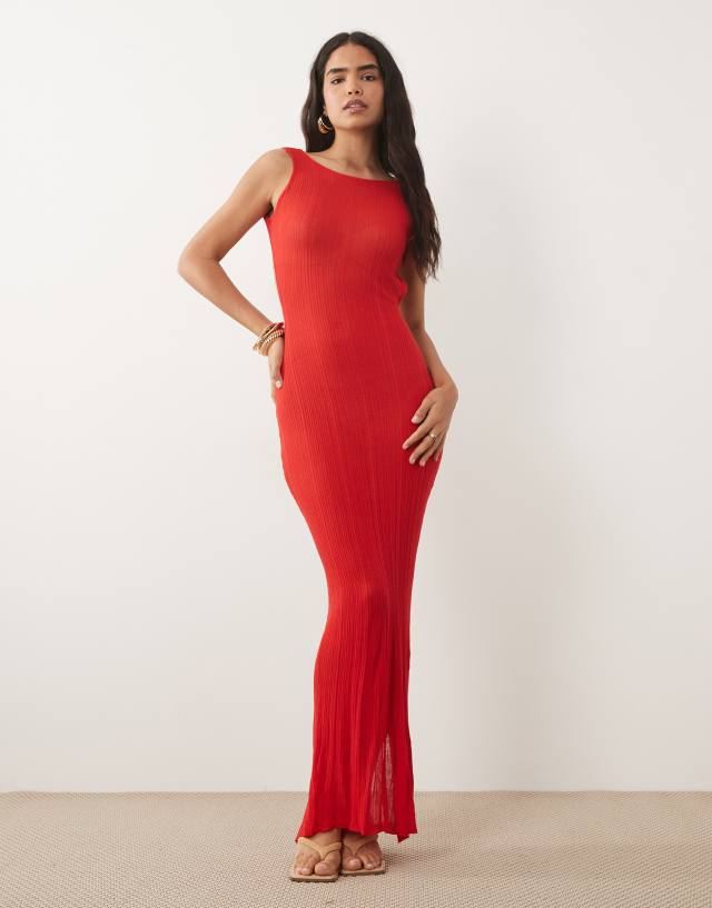 I.AM.GIA Luminara fine knit sleeveless open back maxi dress in red