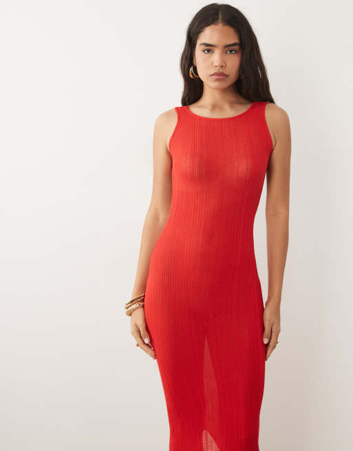 I.AM.GIA Luminara fine knit sleeveless open back maxi dress in red, 3 of 4