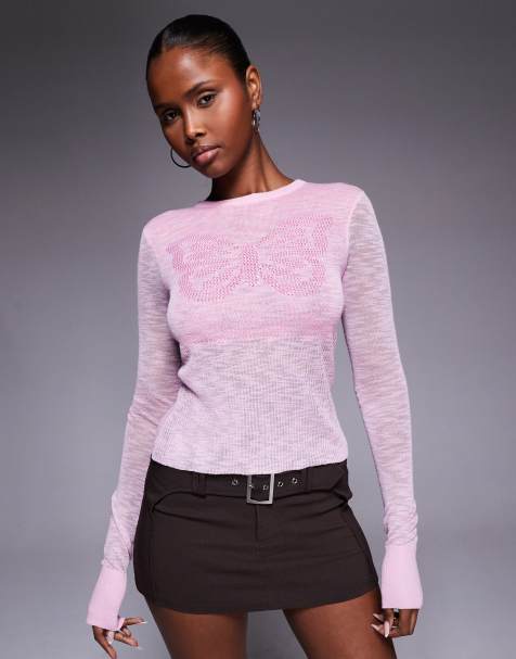 I.AM.GIA Mariposa butterfly pattern cinched waist slub knit jumper in pink