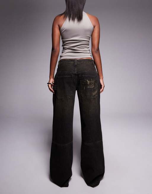 I.AM.GIA Misty low rise sand washed baggy jeans in washed black
