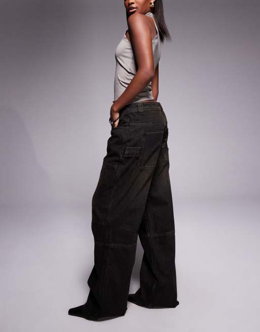 Misty low rise sand washed baggy cargo jeans in washed