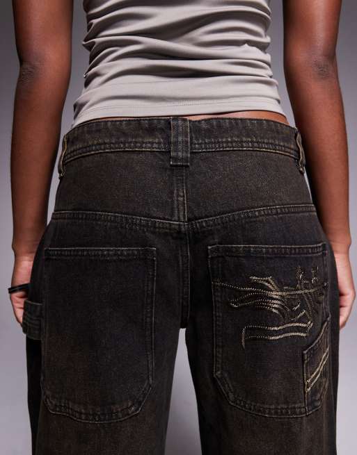 I.AM.GIA Misty low rise sand washed baggy cargo jeans in washed black, 4 of 5
