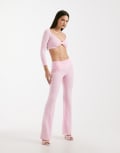 [I.AM.GIA] I.AM.GIA Morgana 2.0 super soft fine knit ribbed waist bow back flare pants in baby pink (part of a set) M Baby pink